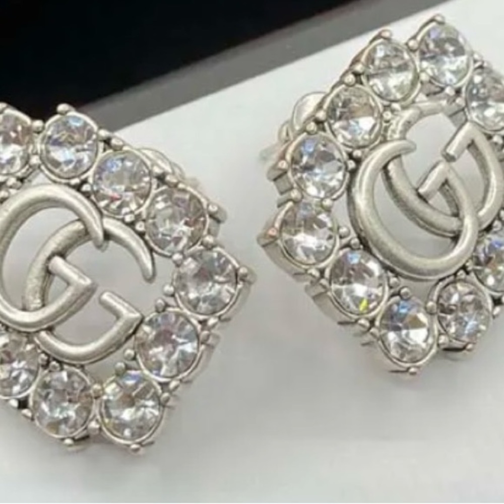 Gucci Silver Crystal Logo Earrings - Picture 5 of 9